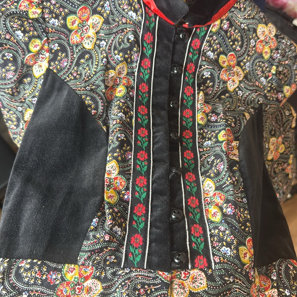 Vintage Rare Gunne Sax Floral Paisley Print Long Sleeve Dress Black and Red - Picture 13 of 13